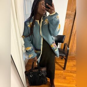 Vintage Dobrila Scenic 100% New Wool Handknitted in Yugoslavia Cardigan chunky